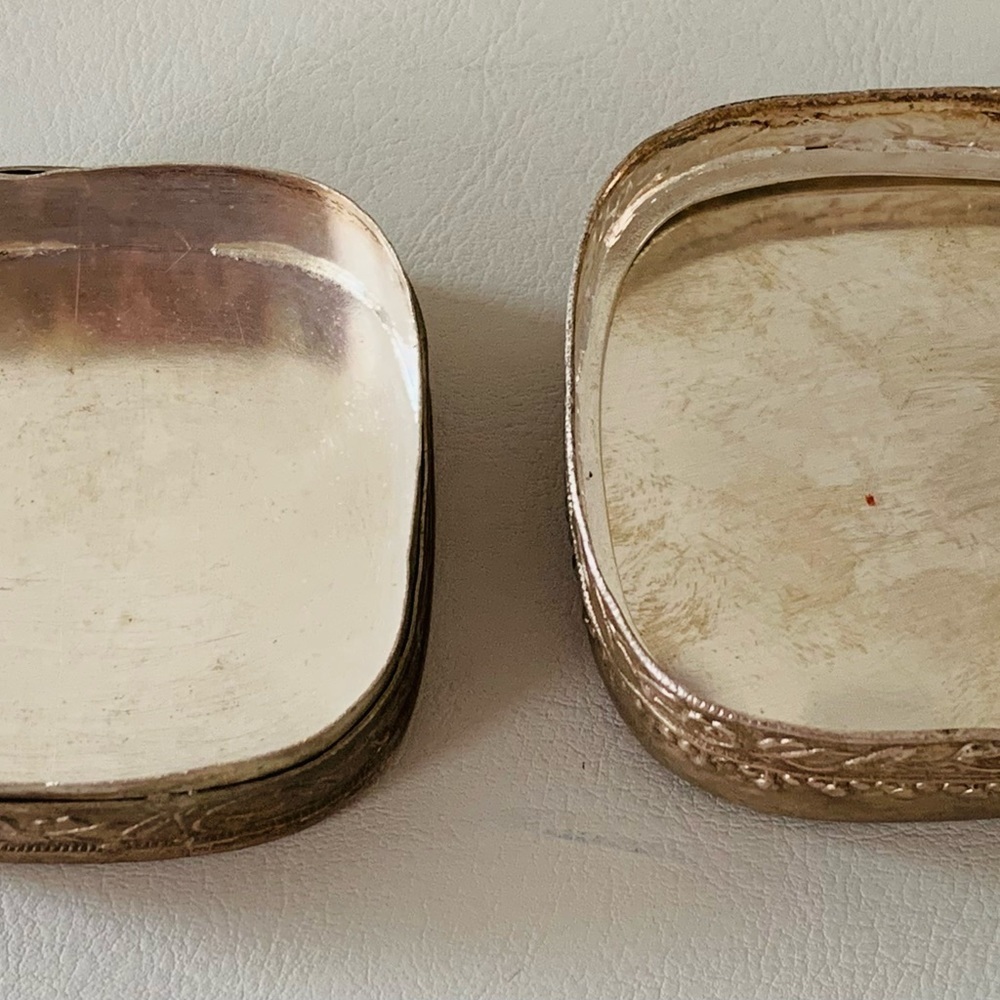 Vintage Asian porcelain shard lid metal silver trinket box - Picture 8 of 9